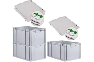 PROREGAL SuperSparSet 3x Eurobox NextGen Economy mit Scharnierdeckel & grünen Verschlüssen | Griffe geschlossen | HxBxT 32x40x60cm | 65 Liter | Eurobehälter Transportbox Transportbehälter