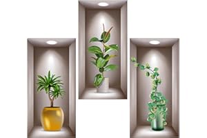 Bahan alamy 3 sztuki naklejek ściennych 3D na ścianę, tatuaż ścienny, do salonu, wazony, zielone rośliny, naklejki ścienne 3D, winylowe naklejki ścienne do sypialni, biura, kuchni, dekoracja ścienna