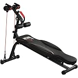 HOMCOM Panca per Addominali Pieghevole per Allenarsi a Casa, Telaio in Acciaio e Imbottitura Nera e Rossa 44.5x143x84-92cm