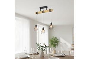 LVWIT Lamparas Colgantes de Techo Negro, Lampara Colgante Isla Cocina, Lámpara de Techo de Madera, Lámparas Colgantes con 3 Cabezales E14,Ideal para Salón,Comedor,Dormitorio,Bar(Sin Bombillas)