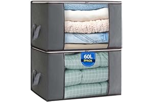 Boic 2 Pezzi Scatole Per Armadio Salvaspazio 60L, Scatole Per Vestiti Pieghevoli, Contenitori Per Armadio Con Coperchio E Maniglia Contenitore Vestiti Per Trapunte Coperte Biancheria Da Letto