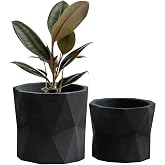 Olly &amp; Rose Set of 2 Geometric Design Planters for Indoor and Outdoor (Matte Black)