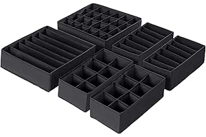 Yucch Aufbewahrungsbox für Unterwäsche,Schublade Organizer,Benutzt für Kleiderschrankschubladen Divider,Socken,BHS und Krawatten,Faltbox Stoffbox für Schrank,6er Set,schwarz