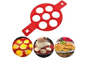 KJLM Pancake Molds Silicone Baking Mould Egg Maker Pancake Flipper Egg Ring Nonstick Silicone Round Egg Rings (Red 7 holes)