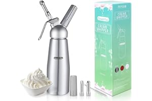 GreatWhip Whipped Cream Dispenser Highly Durable Aluminum Whipped Cream Maker 500ml /1 Pint Large Capacity Cream Whipper with 3 Stainless Steel Nozzles & Cleaning Brush