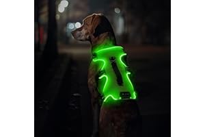 Jewyow Harnais Lumineux pour Chien, Harnais Réfléchissant pour Chiens de Taille Moyenne et Grande Taille, Rechargeable, avec 4 Sangles Réglables, 3 Modes, Imperméable-Vert-L