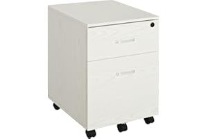 Vinsetto 2-Drawer Locking Office Filing Cabinet w/ 5 Wheels Rolling Storage Hanging Legal Letter Files Cupboard Home Organisation White Wood Grain