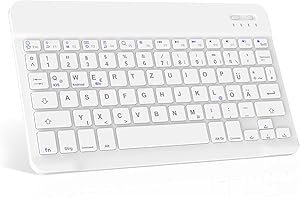 ‎JADEMALL JADEMALL Bluetooth Tastatur für iPad 10.9“/10.2”/9.7“, iPad Air 11, Samsung - Kabellose, Ultraleichte Deutsche QWERTZ Tastatur mit iOS-Sondertasten, ohne Beleuchtungohne Touchpad, Weiß, 10 Zoll