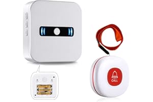 DAYTEE DAYTECH Portable Caregiver Pager Wireless Call Button for Elderly Patient Personal in Home Alert System 1 Portable Battery Receiver 1 Call Buttons