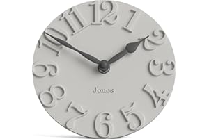 JONES CLOCKS® Hampstead Reloj de Escritorio | Independiente | Gris pálido | Elegantes números moldurados en Relieve | Ideal para estantería, repisa de la Chimenea, Sala de Estar