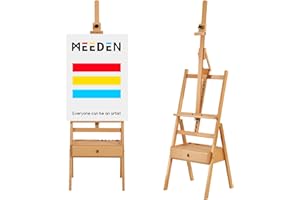 ‎MEEDEN MEEDEN Staffelei Holz Groß mit Aufbewahrungsschublade, Verstellbare Leinwand Ständer (152-190cm) aus Deutsche Buchenholz, Holzstaffelei Malstaffelei für Künstler, Hält Leinwände bis 91cm