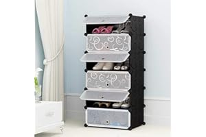 THINFAR Scaffale Cubi Armadio Armadio Armadio XXL, Scaffale di immagazzinaggio, Armadietto, Armadio in Plastica, Grande capacità (6 piani, Black)