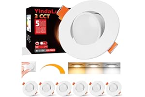 YINDALUX Spot LED Encastrable Blanc Dimmable Extra Plat 5W Spot LED 220V Blanc Chaud 3000K Blanc Neutre 4000K Blanc Froid 6000K Éclairage Encastré 68mm,Orientable Spot de Plafond de Salle de Bain,Lot de 6