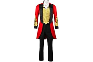 Funhoo Adult Men Red Circus Costume Ringmaster PT Barnum Showman Costume Cosplay Carnival Uniform Party Tailcoat Jacket Suit