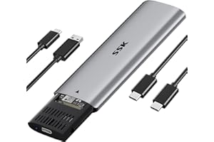 SSK Adaptador de Caja SSD M.2 NVME sin Herramientas, USB C 3.2 Gen 2 10 Gbps PCIe MKey JMS583 Chip Caja SSD Externa, Compatible con UASP Trim para 2242/2260/2280 (SATA SSD NO Compatible)