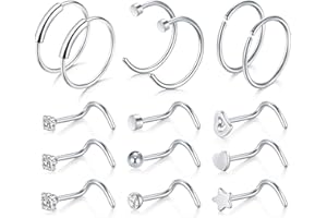 VFUN 20G Stainless Steel Nose Screw Nose Stud Nose Hoop Rings for Women Men Nose Lip Piercing Set Nose Studs Ring