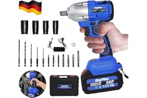 YIYAI Visseuse à percussion sans fil 18 V 1/2" Clé carrée avec batterie 6,0 Ah - Charge rapide, couple élevé 420 Nm, vitesse variable et marche arrière avec socle et lumière LED