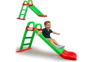 JAMARA 460502 - zjeżdżalnia Funny Slide – wykonana z wytrzymałego tworzywa sztucznego, wylewka antypoślizgowa do delikatnych lądowań, szerokie stopnie i uchwyty bezpieczeństwa, linka stabilizująca,