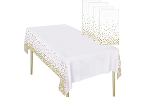 FINDIR 4pcs Tovaglie Usa e Getta per Feste Bianche Tovaglie Tavolo Rettangolare Tovaglia Battesimo Usa e Getta con Pois Dorati Tovaglie per Matrimoni Battesimo Compleanno Natale Party(137 x 274 cm)