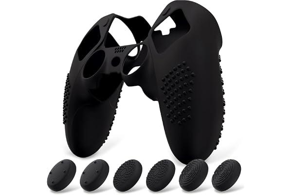 playvital Coque Protection pour ps5 Edge Manette,Housse Silicone avec 6 Capuchon Joystick pour ps5 Edge Controller Cover Skin,Anti-Dérapante Accessoire-Noir,3D Studded Edition
