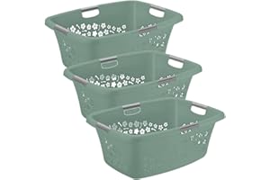 Rotho 3er-Set Wäschekorb Flowers 50l, Kunststoff (PP) BPA-frei, grün, 3x50l, (65,1 x 49 x 26,2 cm)