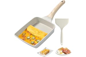 JASFYEE Poele Omelette Japonaise, Poêle À Tamagoyaki Avec Spatule En Silicone,Poêle À Omelette Rectangulaire Avec Manche En Bois Peut Être Utilisé Comme Petite Poêle Poêle À Omelette（5.90 * 7.08 * 1.57inch）
