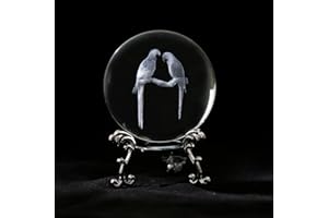 vskikris 3D Laser Parrots Crystal Paperweight Ball Sphere with Silver Stand Decorative Gift - Scarlet Macaws Figurine Tropical Bird Sculpture Statue - Home Decor 60mm Ball Art Decor