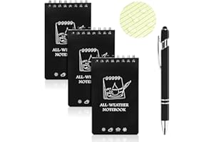 OT-NVWOZR 3PCS Waterproof Notebook, 3" x 5" All-Weather Pocket Notepad with Pen, Small Spiral Memo Pads Field Notes Pad, 50 Sheets Lined Pages for Outdoor Home Office School Recording (3, black)