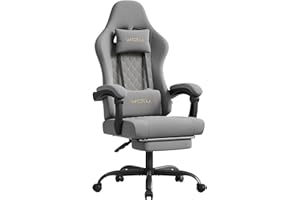 WOLTU Silla Gaming Ergonómica, Silla Oficina con Soporte Lumbar Masaje y Reposapiés Extraible, Silla Giratoria con Gran Asiento de Muelle, Capacidad de 150 kg, Tela de Malla, Gris+Amarillo