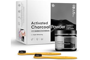 MYSMILE Activated Charcoal Teeth Whitening Powder 200g | 2 Sustainable Bamboo Toothbrushes | 1 Year Supply | Plaque Remover for Teeth | Stain Remover for Teeth | Enamel-Safe | No Peroxide Teeth Stain Remover
