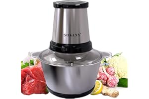 SOKANY Picadora de Carne y Verduras Eléctrica Trituradora de Alimentos de Acero Inoxidable, Picadora Batidora Eléctrica de Cocina 4 Cuchillas y 2 Velocidades (LB7002A, 300W, 2L)