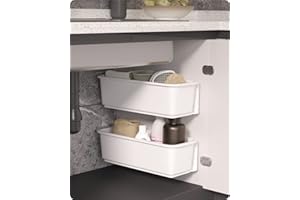 Baffect Organizzatori per cestelli estraibili da cucina, 2 pezzi, Cassetti estraibili in plastica, Cassetto per cestelli per cassetto da cucina Sottopiano da bagno (bianco)