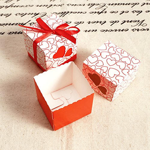 100 x Hochzeit Gastgeschenk Rot Herz Bonboniere Geschenkbox Geschenkschachtel Geschenkverpackung Kartonage Tischdeko - 3