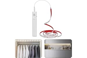 LUXJET Tira LED Funciona con Pilas Autoadhesiva Tira Luces LED con Sensor de Movimiento 1m Blanco Frío para Cocina, Dormitorio, Escaleras, Armario