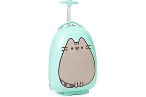Pusheen The Cat Maleta Niños | Niñas Adolescentes Verde Menta Cabina Pequeña Cubierta Dura Holiday Carro de Mano con Asa Extensible | Mercancía de Smile Cartoon Cat
