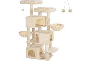 Feandrea Arbre à Chat XXL, avec 3 niches, Hauteur 164 cm, Beige PCT098M01