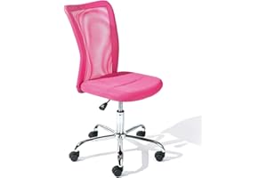 Inter Link - Silla de escritorio para niños - Silla giratoria ergonómica - Regulable en altura - Base de metal cromado - Funda de malla transpirable - Giratoria 360° - Rosa - Bonnie