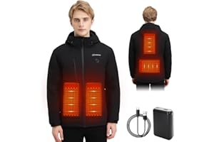 MINCOO Giacca Riscaldato Con Cappuccio,Giacca invernale Uomo Con 3 Modalità Di Riscaldamento, Giubbotto Riscaldato Per Moto, Escursionismo, Sci, Campeggio All'Aperto