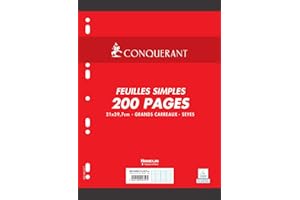 CONQUERANT Conquérant Feuilles Simples A4 Grands Carreaux Seyès 200 Pages Sous Film Blanches