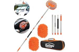 OUTIGU Cepillo de lavado de coche de 62 pulgadas con mango telescópico, kit de limpieza de guantes de chenilla de microfibra 2 en 1 adecuado para lavar coches, caravanas, SUV, camiones y limpieza del hogar,