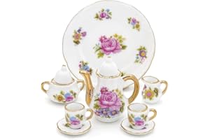 Odoria 1/6 Miniatura 8PZ Conjunto de Tazas de Té Porcelana con Flor Rosa Cocina Accesorio para Casa de Muñecas