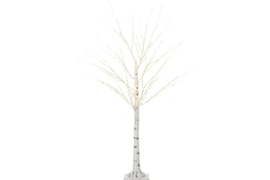HOMCOM 5ft Artificial White Birch Tree Light with Warm White Pre-Lit LED Light for Indoor and Covered Outdoor Use