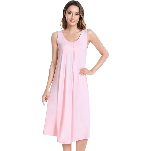 GYS Women's Sleeveless V-Neck Nightgown - Bamboo Viscose Nightdress, Lightweight & Breathable