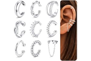 Morfetto Ear Cuff No Piercing for Women 14K Gold Plated Clip On Earrings for Non Pierced Ears - 9 Pcs Stack Non Tarnish Fake Cartilage Earrings