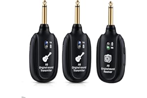 INGPARTNER A8-2 Wireless Guitar System UHF, 2 Modi, Wiederaufladbare Li-Batterie, 30m Reichweite, Plug & Play für Gitarre, Bass, Violine, Keyboard - Schwarz