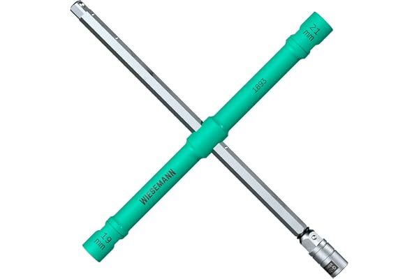 WIESEMANN 1893 Clé en croix 4-en-1 innovante de I Clé en croix pour voiture pliable en acier Q-30 avec verrouillage à billes Ball Guard peu encombrant I 81314
