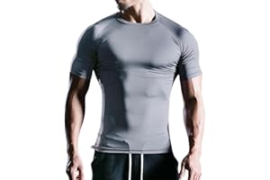 Muscle Alive Uomo Magro Stretto Compressione Livello Base Manica Corta Maglietta Bodybuilding Top Poliestere e Spandex