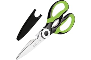 Cutacut Kitchen Scissors Stainless Steel Sharp Blades with TPR Grip - Multipurpose Kitchen Scissors Heavy Duty for Meat, Chicken, Fish, Vegetables, and Herbs – Bottle Opener. (Green)