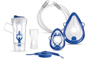 Flaem, Kit Completo Accessori Aerosol, Ampolla RF7 Dual Speed, Mascherina Adulto, Mascherina Pediatrica, Boccaglio, Elastico, Tubetto 1 Mt. Compatibile con Tutti gli Aerosol a Pistone Flaem