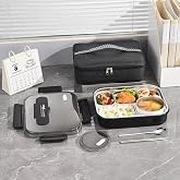 Valkyrie 304 Paslanmaz &Ccedil;elik Lunch Box 2400 ML Termal Taşıma &Ccedil;antalı 5 B&ouml;lmeli Sızdırmaz Yemek Kabı &Ccedil;atal Kaşık Dahil Siyah